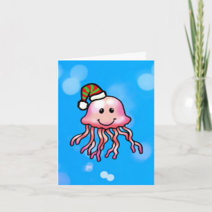 Cute Festive Jellyfish Cartoon Holiday Card