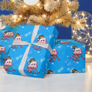Cute Festive Jellyfish Cartoon Wrapping Paper