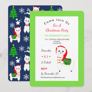 Cute Festive Llama Christmas Party Celebration Invitation
