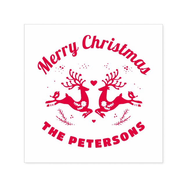 Cute Festive Merry Christmas Reindeer Family Name Self-inking Stamp (Design)