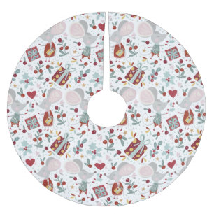 Cute Festive Mice Couple Holidays Pattern Brushed Polyester Tree Skirt