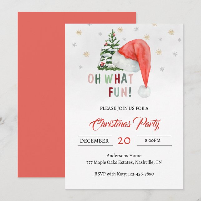 Cute Festive Modern Santa Hat Christmas Party Invitation (Front/Back)