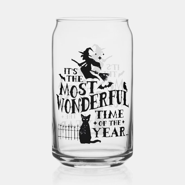 Cute Festive Most Wonderful Time Halloween  Can Glass (Front)