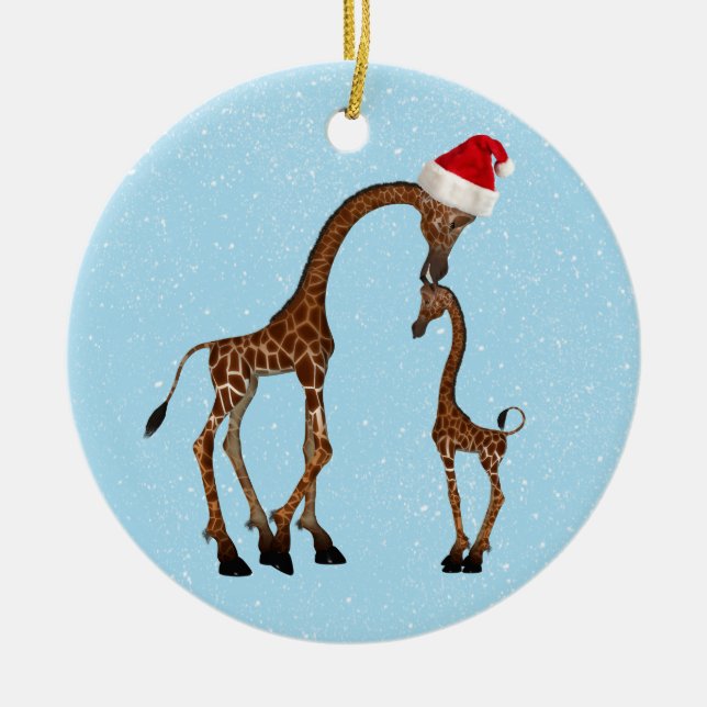 Cute Festive Mum & Baby Giraffe Ornament (Front)