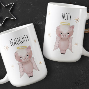 Cute Festive Naughty or Nice Angel Pig Holiday Coffee Mug