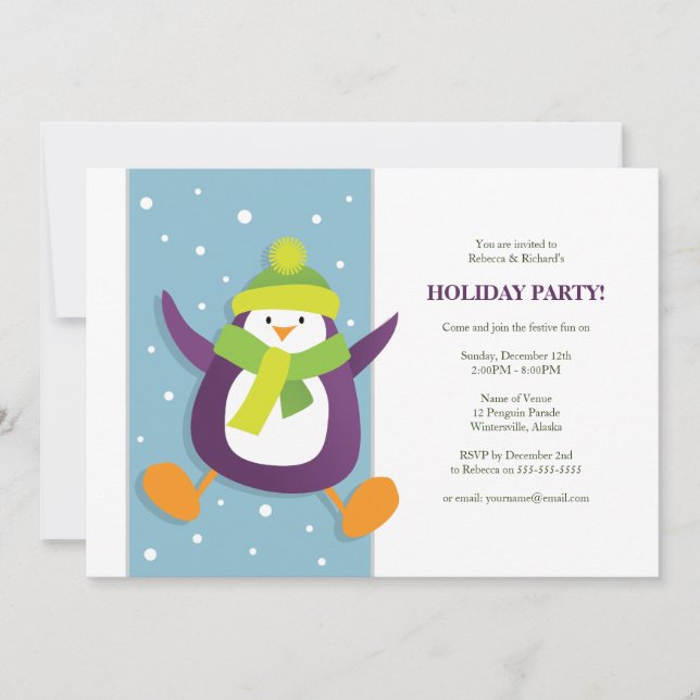 Cute Festive Penguin | Holiday Party Invitation (Front)