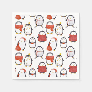 Cute Festive Penguins Pattern Christmas Party Napkin