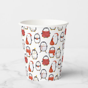 Cute Festive Penguins Pattern Christmas Party Paper Cups