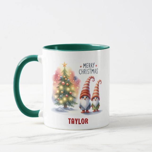 Cute Festive Personalised Merry Christmas Gnome  Mug (Left)