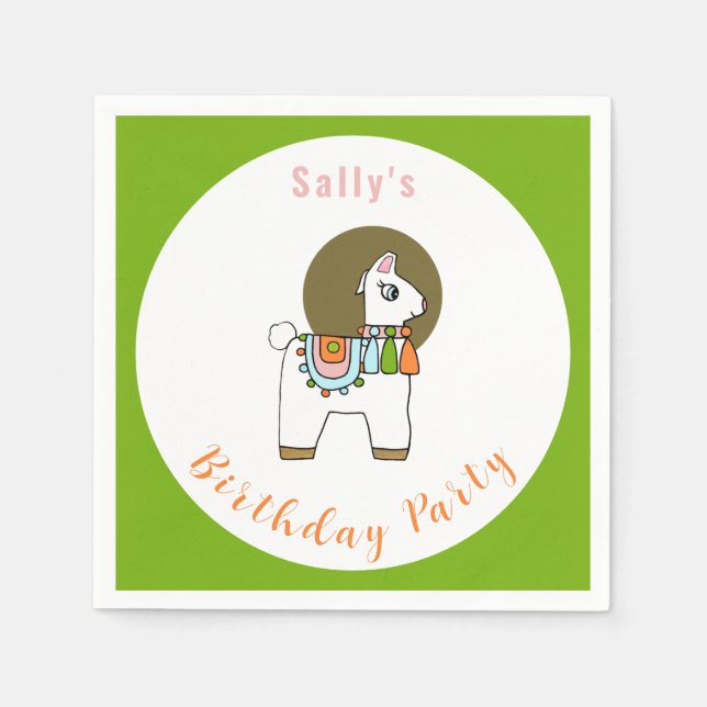 Cute festive pinata llama BIrthday party Napkin (Front)