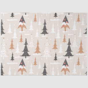 Cute Festive Pink Boho Brown Christmas Trees Tissue Paper
