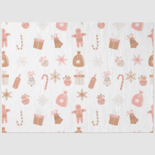Cute Festive Pink Christmas Gingerbread Snowflakes Tissue Paper