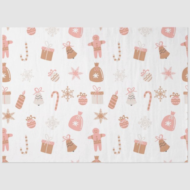 Cute Festive Pink Christmas Gingerbread Snowflakes Tissue Paper (Front)