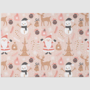 Cute Festive Pink Christmas Tree Snowman Reindeer Tissue Paper