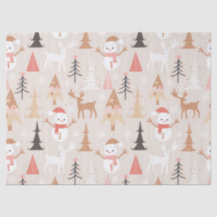 Cute Festive Pink Christmas Tree Snowman Reindeer Tissue Paper