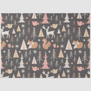 Cute Festive Pink Christmas Tree Squirrel Reindeer Tissue Paper