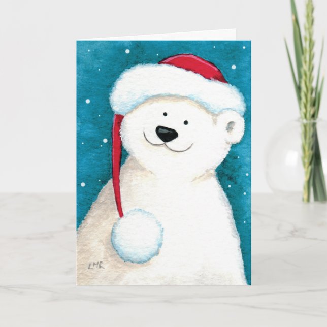 Cute Festive Polar Bear Christmas Card (Front)