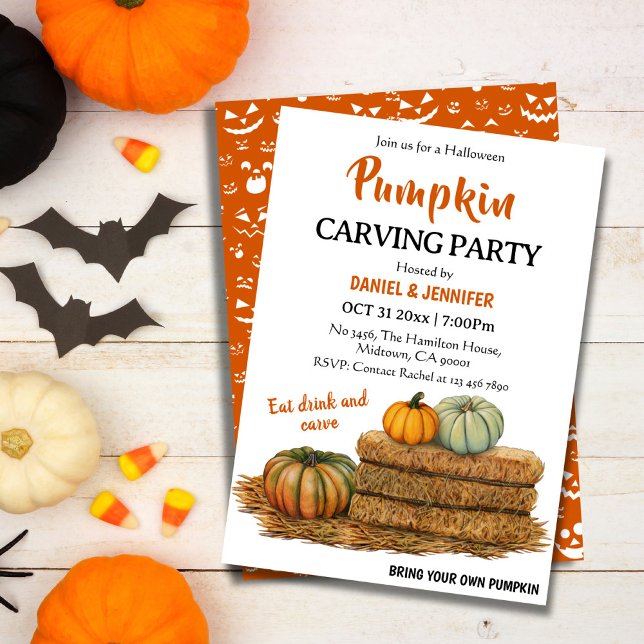 Cute festive pumpkin carving Halloween party Invitation (Creator Uploaded)