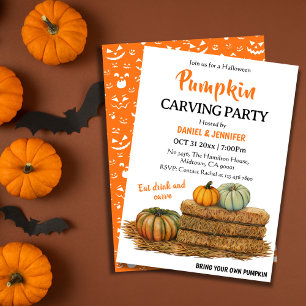 Cute festive pumpkin carving Halloween party Invitation