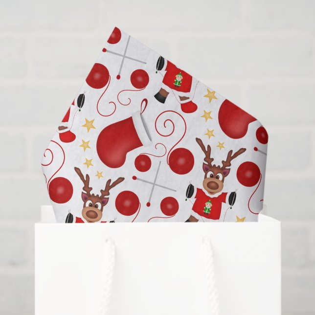 Cute Festive Red Christmas Reindeer Tissue Paper (Gift Bag)