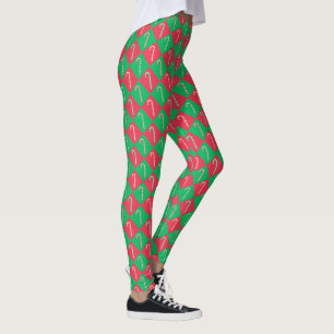Cute festive red green candy cane checked pattern leggings