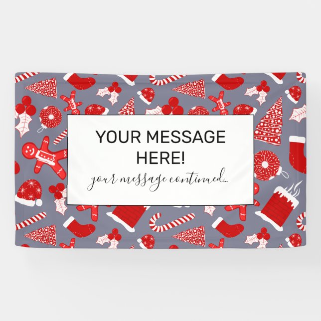 Cute Festive Red Illustrations Christmas Pattern Banner (Horizontal)