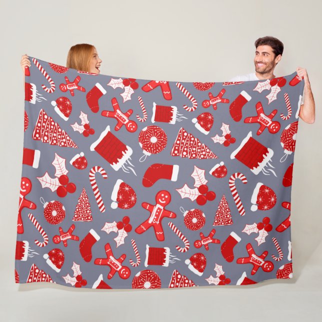 Cute Festive Red Illustrations Christmas Pattern Fleece Blanket (In Situ)