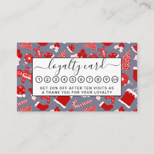 Cute Festive Red Illustrations Christmas Pattern Loyalty Card