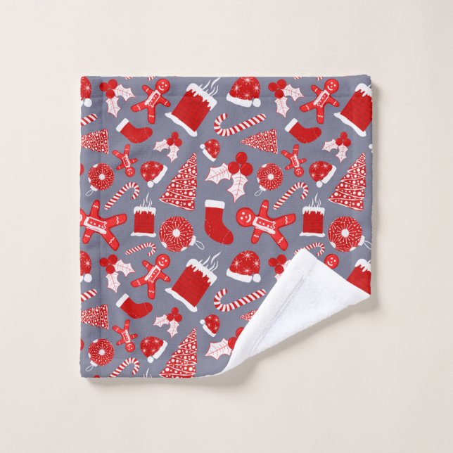 Cute Festive Red Illustrations Christmas Pattern Wash Cloth (Wash Cloth)