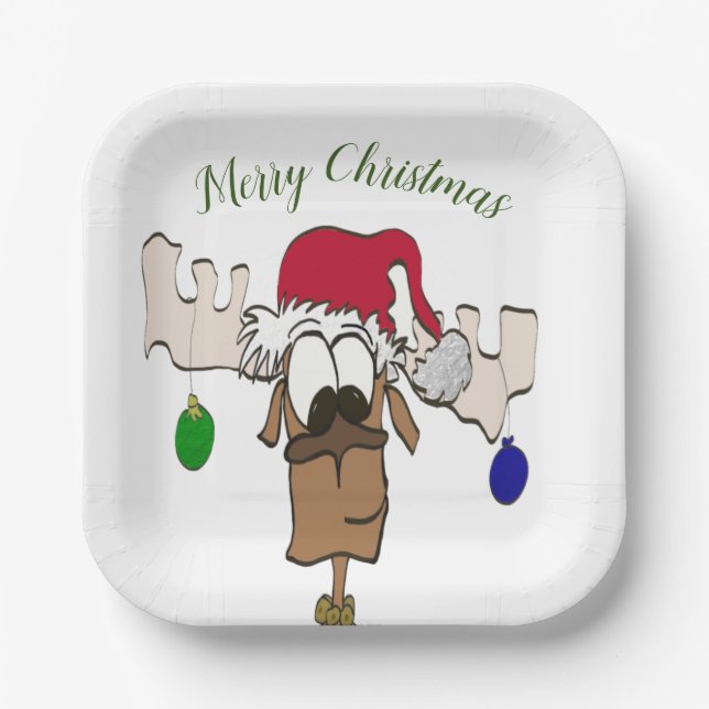 Cute Festive Reindeer  Paper Plate (Front)