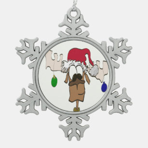 Cute Festive Reindeer Snowflake Pewter Christmas Ornament