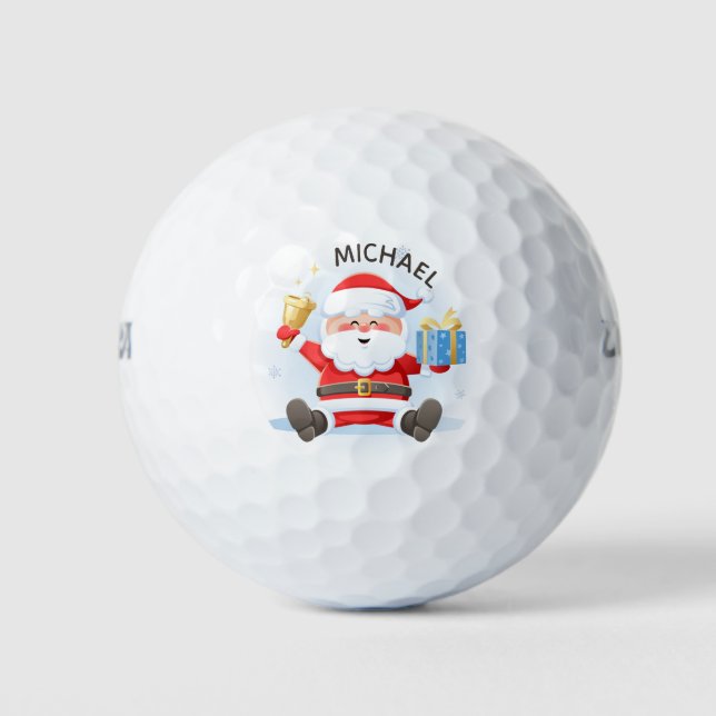Cute Festive Santa Christmas Personalised Name Golf Balls (Front)