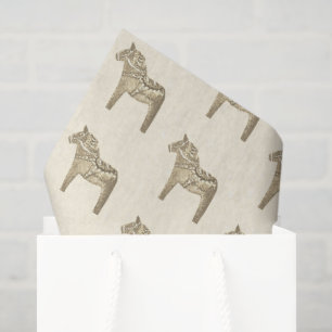 Cute Festive Scandi Beige Dala Horse Tissue Paper