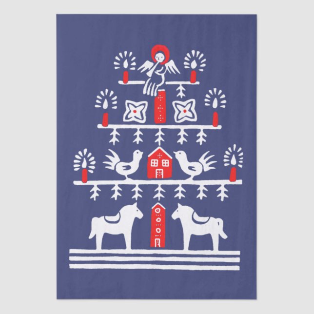 Cute Festive Scandi Red Blue White Christmas Tree Tissue Paper (Front)