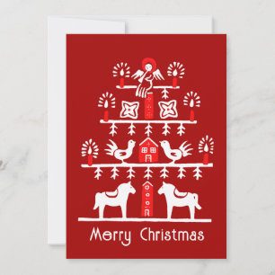 Cute Festive Scandi Red Tree Christmas Party Invitation
