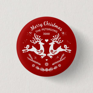 Cute Festive Scandi Red White Christmas Deer  3 Cm Round Badge