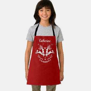 Cute Festive Scandi Red White Christmas Deer  Apron