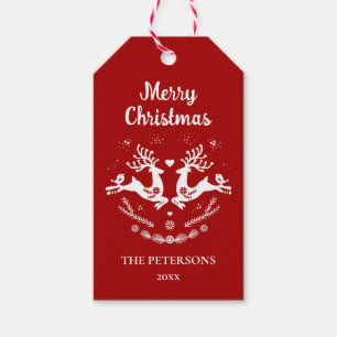 Cute Festive Scandi Red White Christmas Deer Gift Tags
