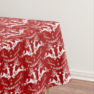 Cute Festive Scandi Red White Christmas Deer  Tablecloth