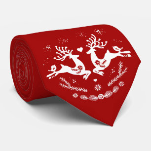 Cute Festive Scandi Red White Christmas Deer  Tie
