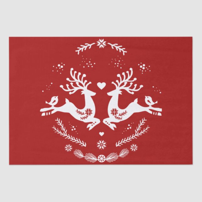 Cute Festive Scandi Red White Christmas Deer  Tissue Paper (Front)