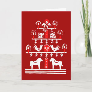 Cute Festive Scandi Red White Christmas Tree Card