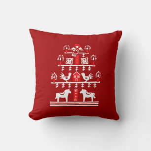 Cute Festive Scandi Red White Christmas Tree Cushion