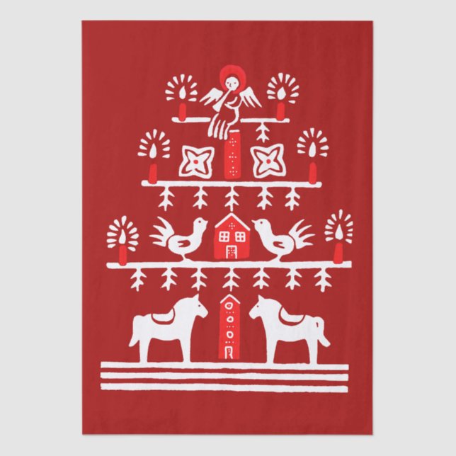 Cute Festive Scandi Red White Christmas Tree Tissue Paper (Front)