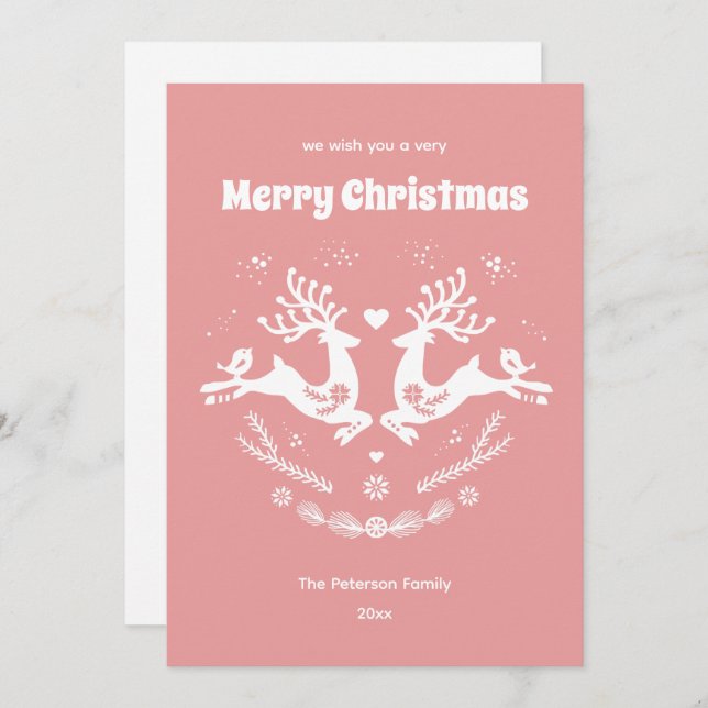 Cute Festive Scandi White Pink Christmas Deer  Invitation (Front/Back)