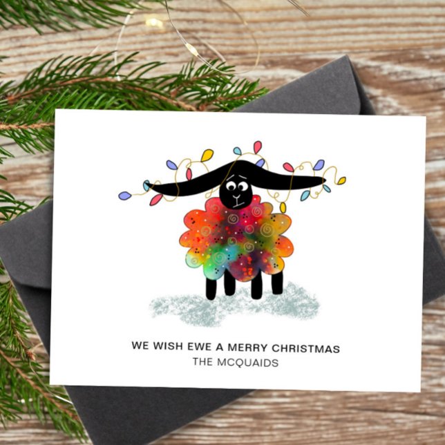 Cute  Festive Sheep with Christmas Lights Holiday Card (Creator Uploaded)