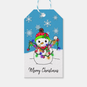 Cute Festive Snowman with  Christmas Lights Gift Tags