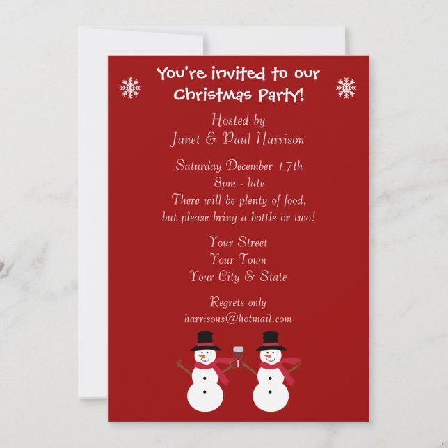 Cute Festive Snowmen Christmas Party Invitations (Front)