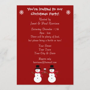 Cute Festive Snowmen Christmas Party Invitations