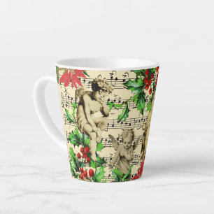 Cute Festive Vintage Angel Cherubs Holly Christmas Latte Mug